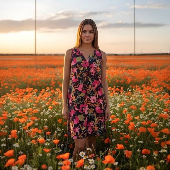 Lands' End NWOT V-Neck Sleeveless Floral 100%Cotton Shift Dress Large 14 W 14W - Picture 8 of 8
